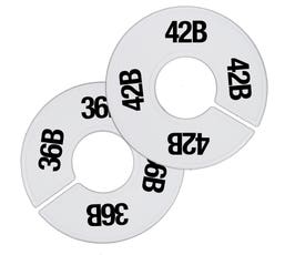 Plastic Size Dividers – Round White, Black Imprinted B Bra Sizes: 32B - 44B