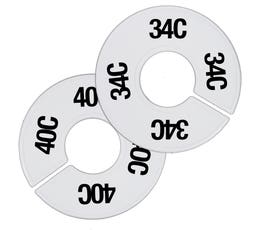 Plastic Size Dividers – Round White, Black Imprinted C Bra Sizes: 32C - 44C