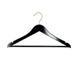 NAHANCO Wooden Suit Hanger, 17" - High Gloss Black w/Gold Hook, 25 CTN