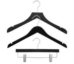 NAHANCO Wood Clothes Hanger Kit - Black Rubberized