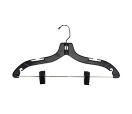 Plastic Suit Hangers - Heavy Weight -Black Hook w/Plastic Clips - 17" Black