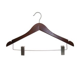 Wooden Suit Hangers - Flat w/ clips - 17" Low Gloss Mahogany