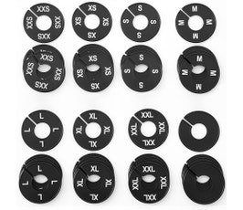 Clothing Rack Size Dividers for Home or Clothing Store, Round Black, White Print; XXS-XXL Kit (8 Sizes, 5 pcs. each)