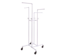 Adjustable and Mobile Pipeline 4-Way Clothes Rack with 16" Arms- White Gloss