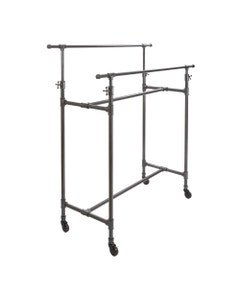 53" to 80"H, Adjustable Mobile Double Pipeline Ballet Bar Clothes Rack - Anthracite Grey