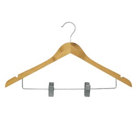 SLIMLINE Bamboo Suit Hanger with a Chrome Drop Bar and Clips 