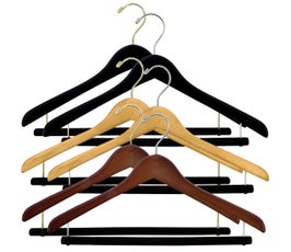 Thick 17” Wooden Concave Suit Hanger with Locking Flocked Skirt/Pant Bar
